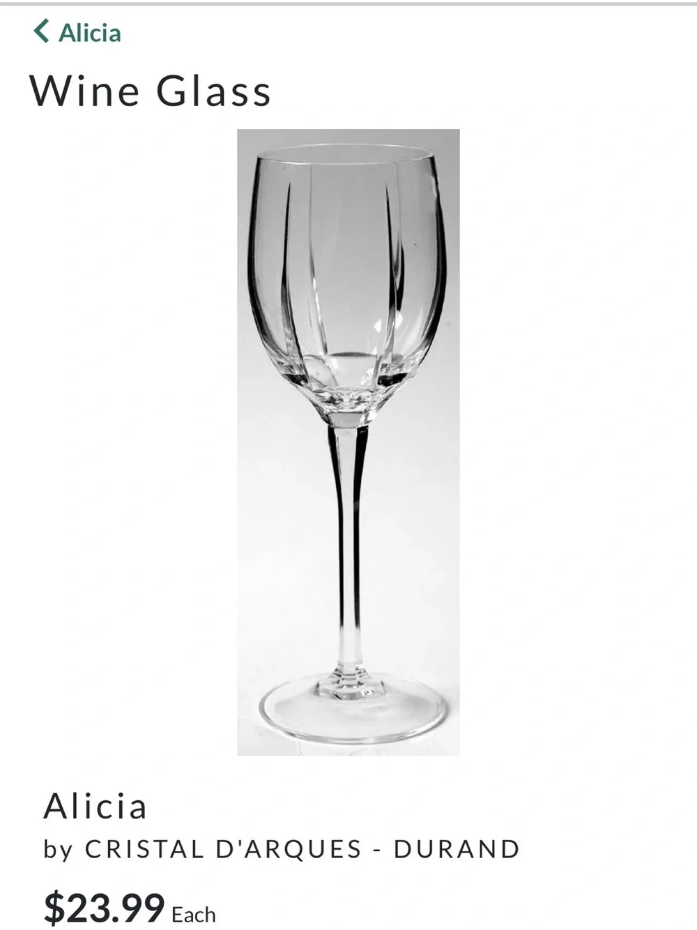 Set Of 2 Wine Goblet Cristal- Durand D'Arques Alicia Pattern 8 1/4